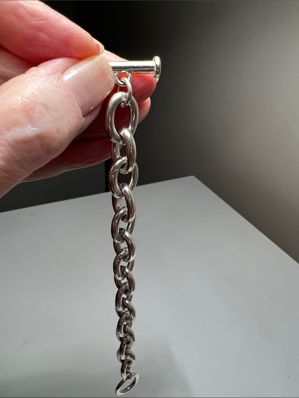 Shiny Silver Chunky Link Bracelet - Estate Vintage - Picture 8 of 15